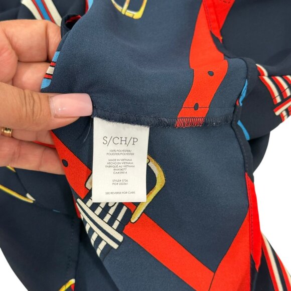 Cabi Womens Sleeveless Navy Blue Blouse Red & Blue Belt Print Size S Polyester - Picture 3 of 9